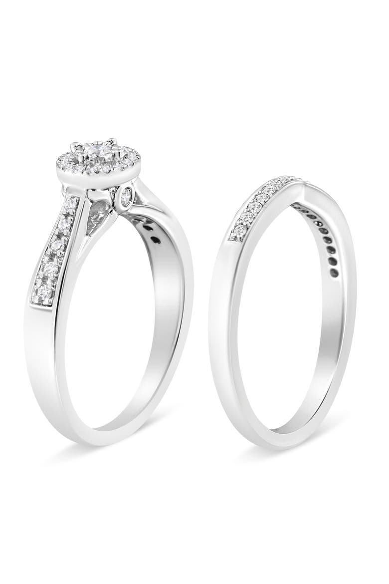 Silver 1/3 Cttw Diamond Halo and Pave Shank Engagement Ring Set, Alternate, color, Silver