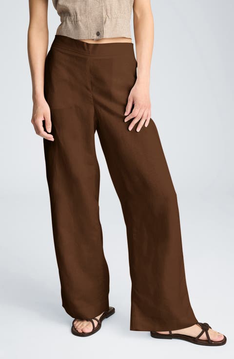 Pull-On Linen Blend Wide Leg Pants