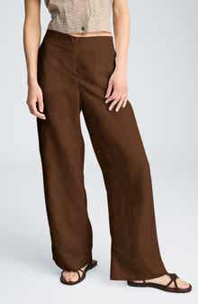 Pull-On Linen Blend Wide Leg Pants