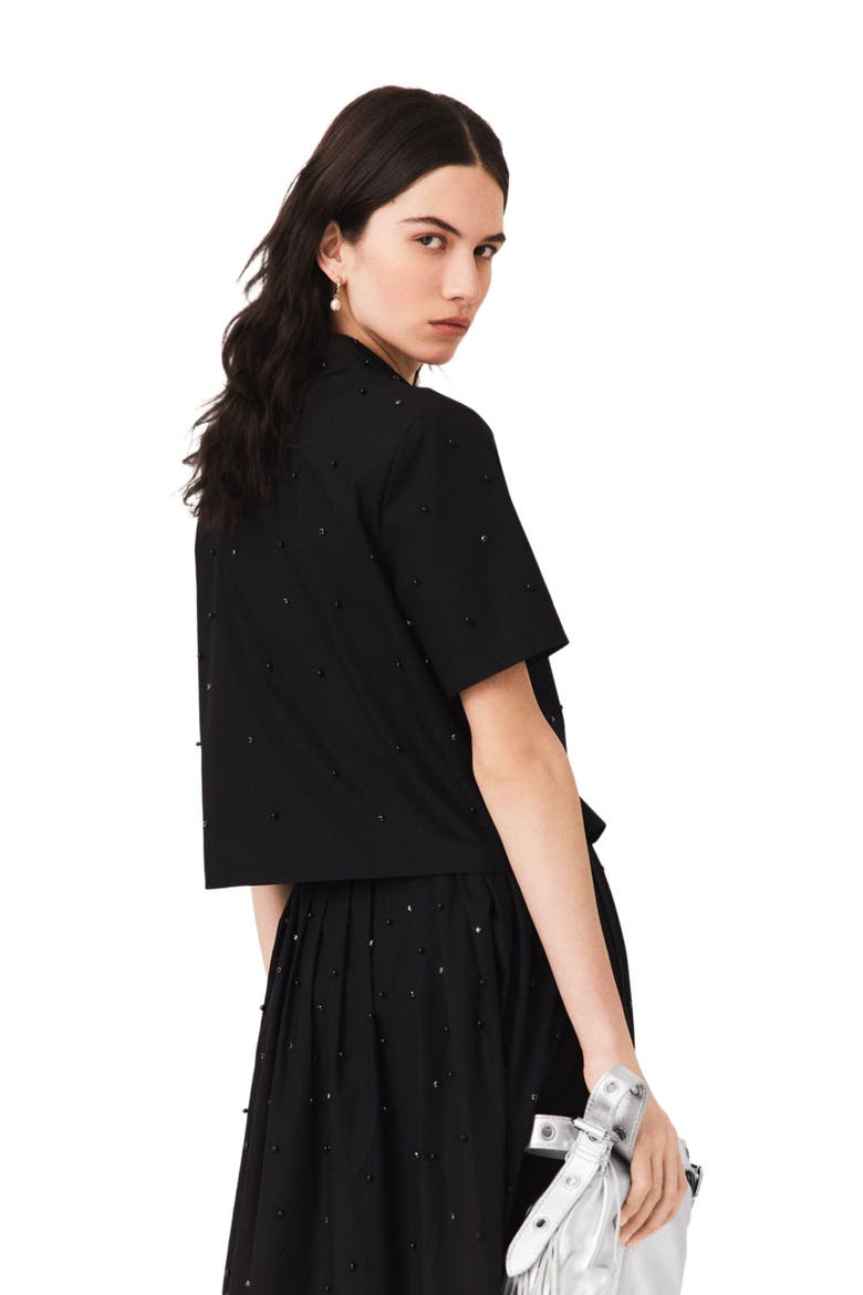 Shirt with rhinestones and beads, Alternate, color, Black