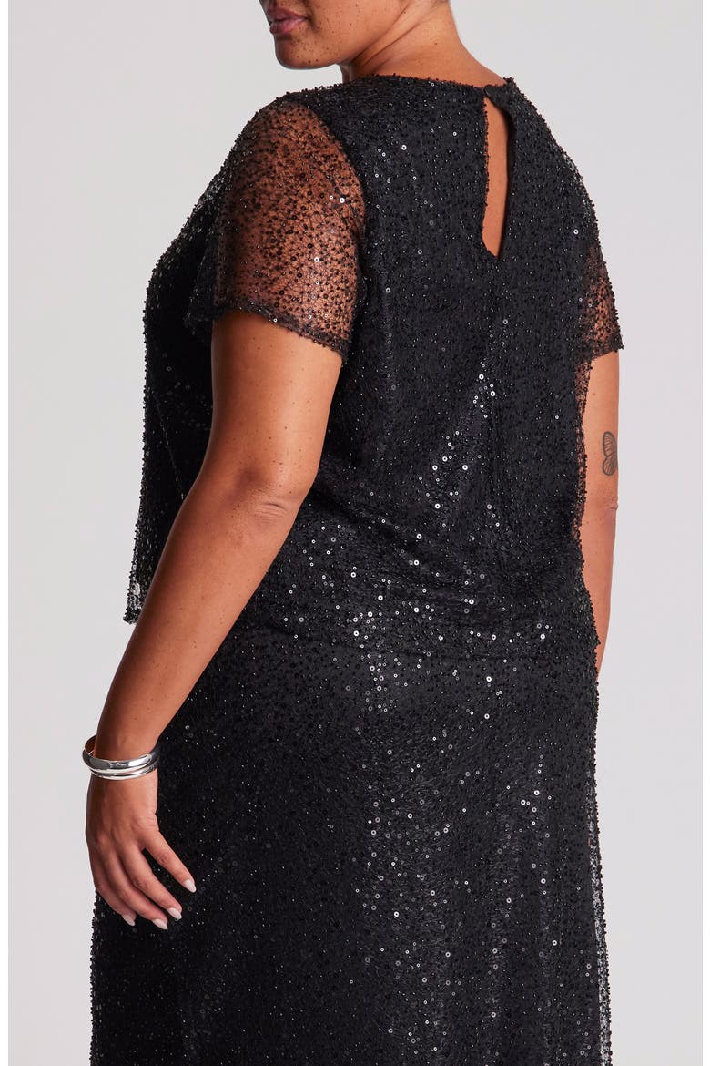 Zaya Sequin Layered Top, Alternate, color, BLACK