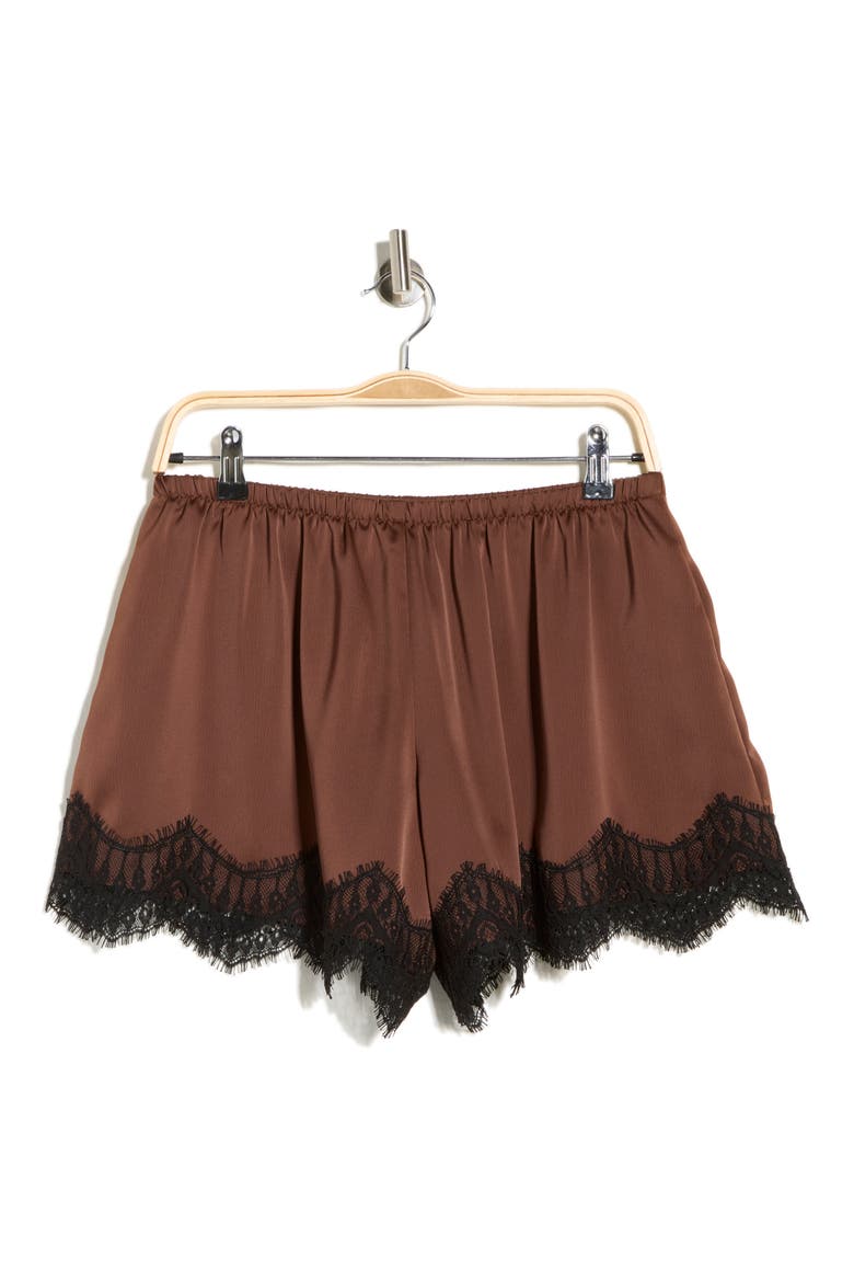 Lace Trim Pull-On Shorts, Alternate, color, BROWN