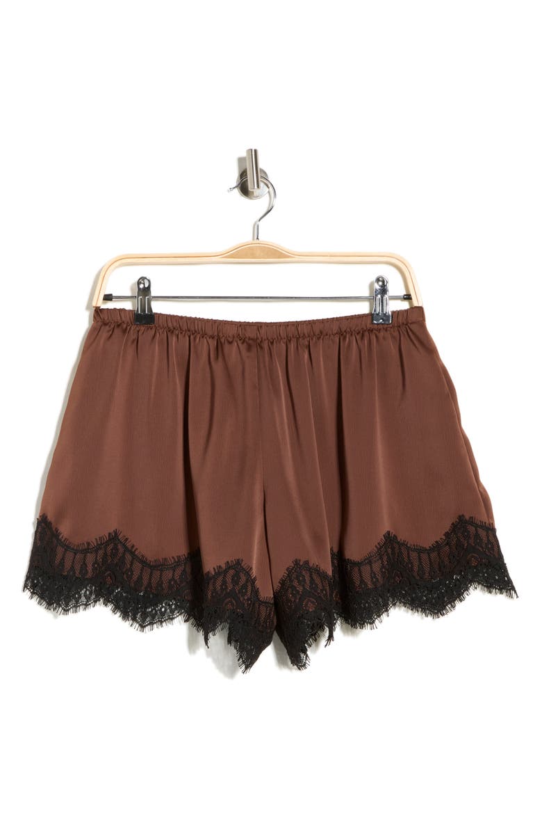 WAYF Lace Trim Pull-On Shorts, Main, color, Brown