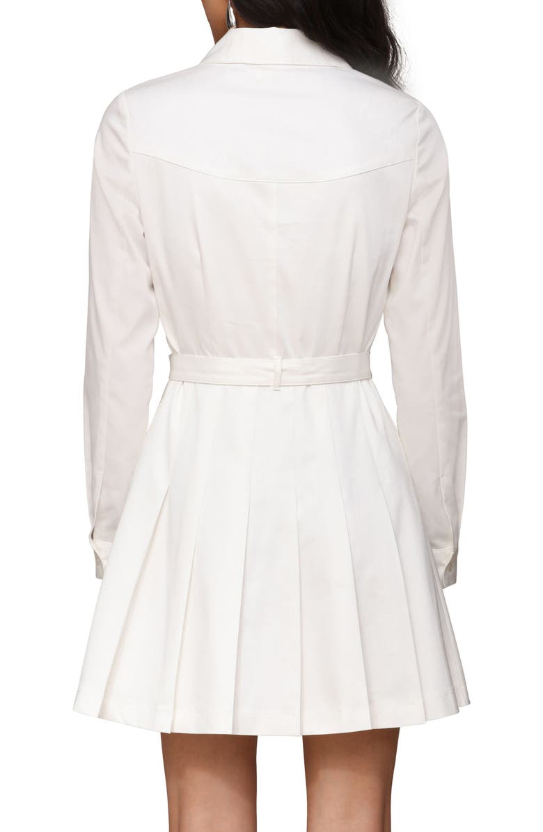 Avec Les Filles Pleated Belted Long Sleeve Cotton Blend Mini Shirtdress, Alternate, color, White