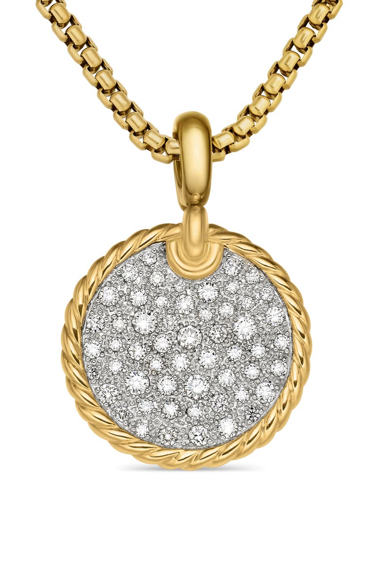 David Yurman Elements Pavé Diamond Disc Pendant in 18K Yellow Gold, Main, color, 