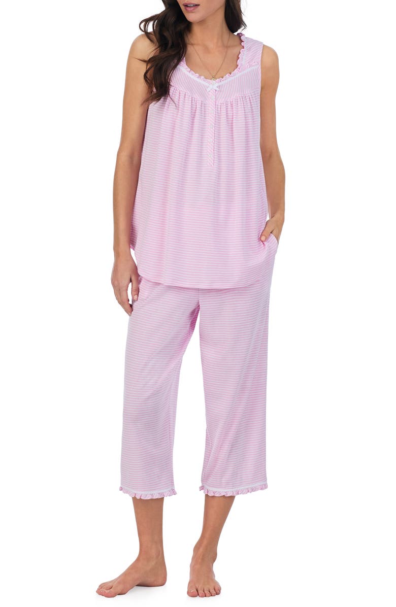 Eileen West Stripe Sleeveless Capri Jersey Pajamas, Main, color, Pink Stripe