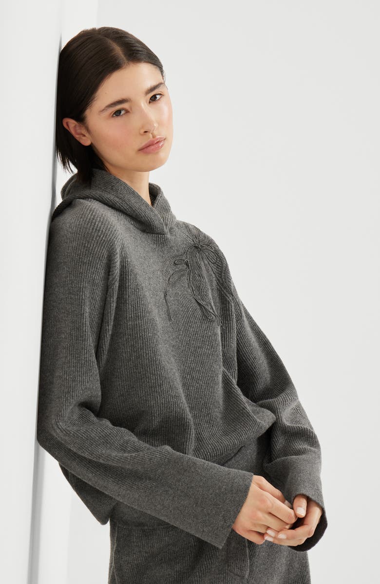 Brunello Cucinelli Cashmere English rib sweater, Alternate, color, Lead