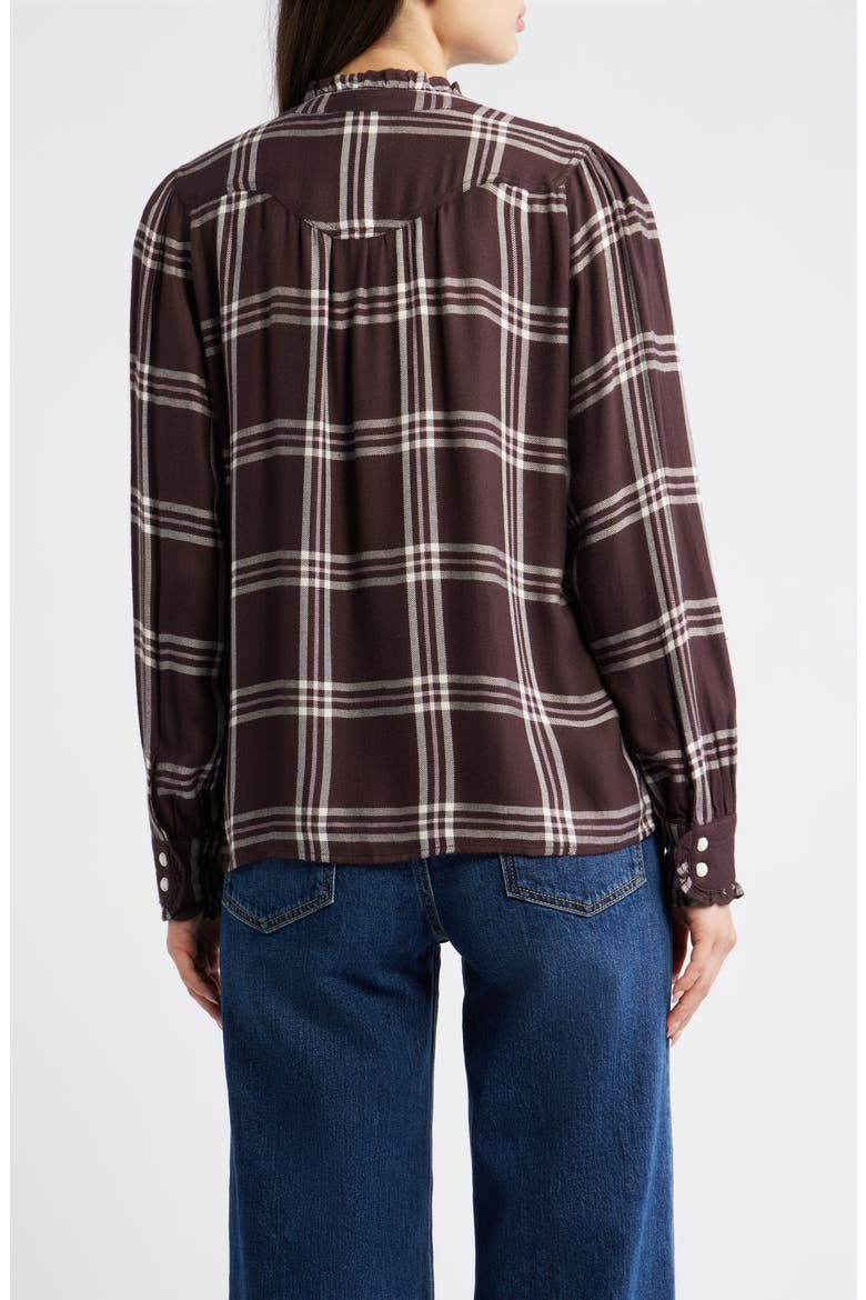 Alanna Ruffle Plaid Snap-Up Shirt, Alternate, color, CHOCOLATE NAPOLEON