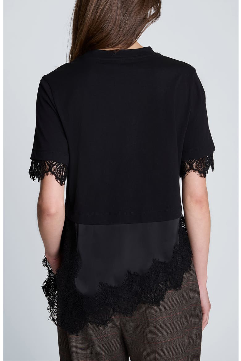 Lace Detail Layered Cotton T-shirt, Alternate, color, BLACK