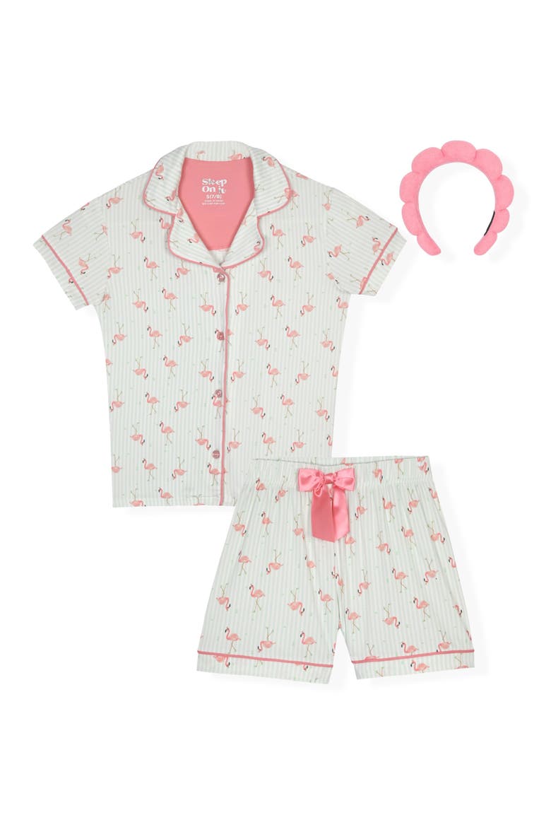 Kids' Two-Piece Short Pajamas & Headband Set, Main, color, AQUA