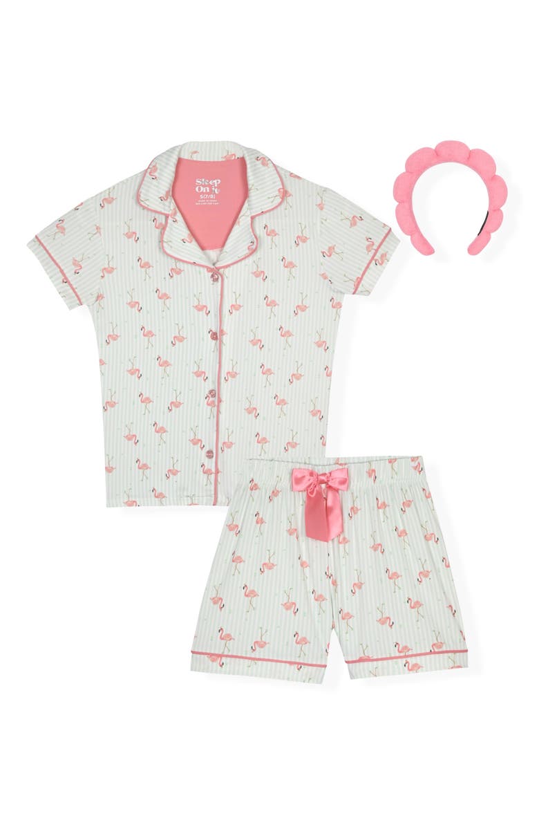 SLEEP ON IT Kids' Two-Piece Short Pajamas & Headband Set, Main, color, Aqua