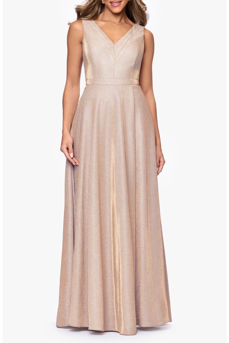 Galaxy Sleeveless Glitter Gown, Main, color, BLUSH/ SILVER