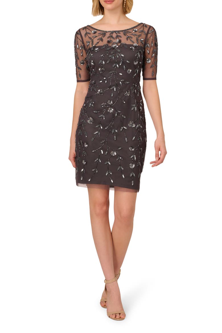 adrianna papell beaded floral sheath dress Cocktail (Women) Custom Measurements Accepted COLOR:TRTL GREEN MLT Racer Front Straps loft navy blue dress