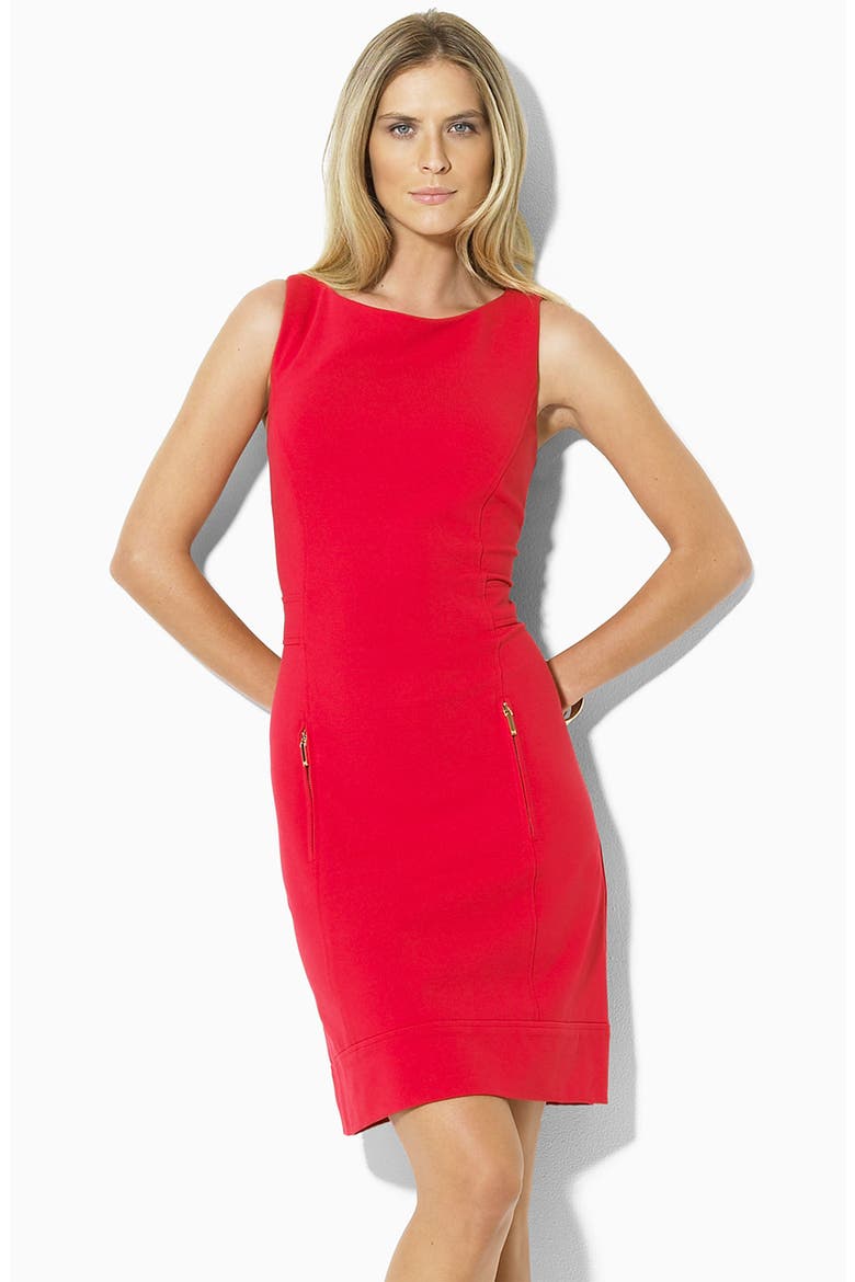 Lauren by Ralph Lauren 'Walda' Ponte Knit Sheath Dress, Main, color, GRENADINE