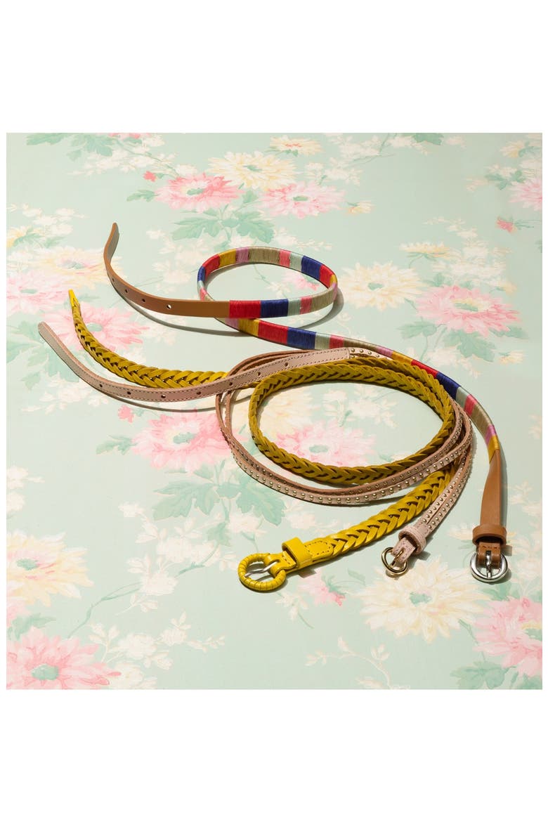 Skinny Braided Leather Belt, Alternate, color, WHITE