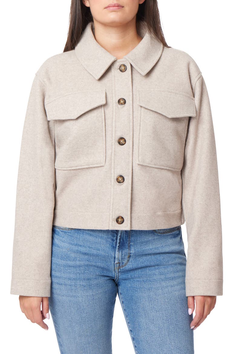 Boxy Crop Shirt Jacket, Main, color, HEATHERED ALMOND