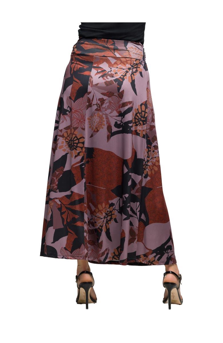 24seven Comfort Apparel Floral Print Maxi Skirt with Buckle Waist, Alternate, color, Gray Multi