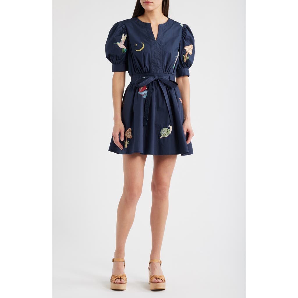 Ciebon Barona Nature Embroidered Fit & Flare Dress In Blue