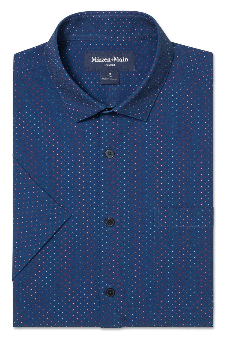 Leeward Trim Fit Midnight Navy Micro Gem Short Sleeve Button-Up Shirt, Alternate, color, MIDNIGHT NAVY MICRO GEM
