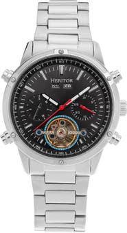 Heritor Automatic Wilhelm Day-Date Semi Skeleton Automatic Watch w/ Stainless Steel Band