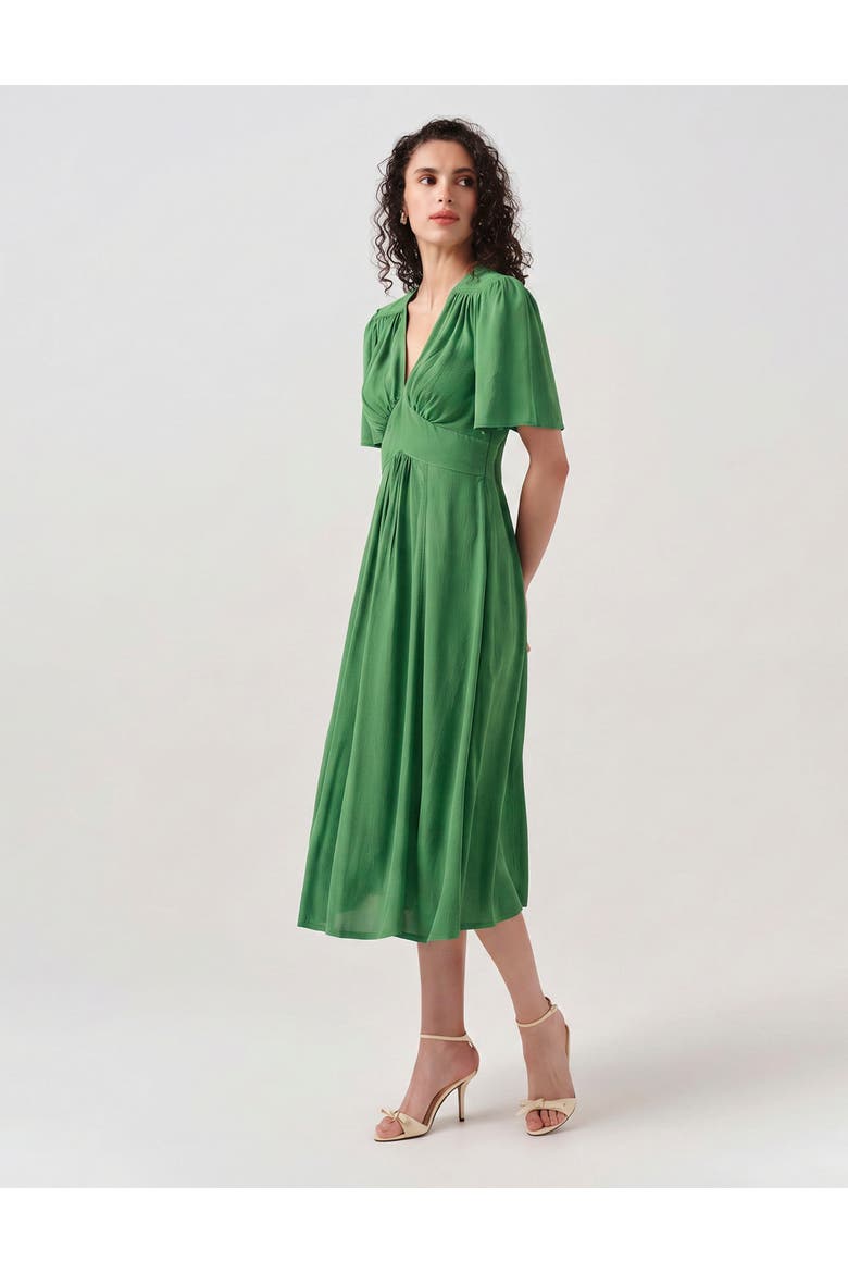 Rosalie Angel Sleeve Crepe Midi Dress, Alternate, color, Green