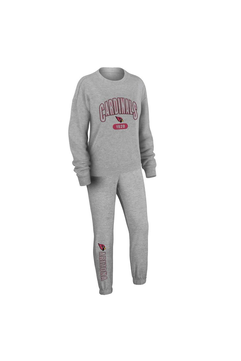Women's WEAR by Erin Andrews Heather Gray Arizona Cardinals Knit Long Sleeve Tri-Blend T-Shirt & Pants Sleep Set, Main, color, Heather Gray