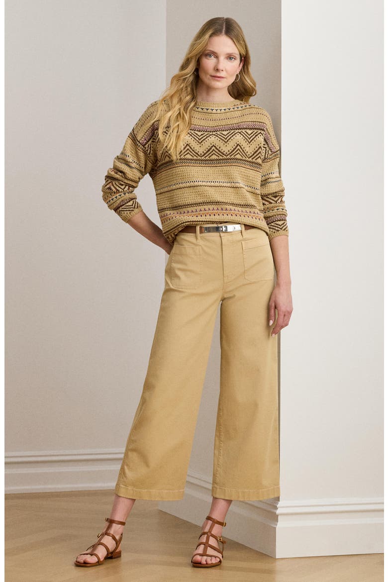 Stretch Cotton Twill Crop Pants, Alternate, color, TAN