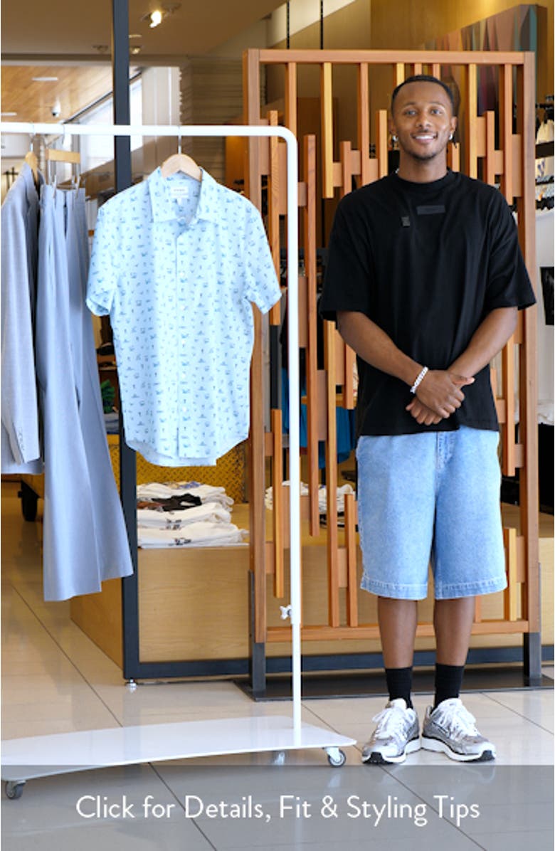 Riviera Slim Fit Tropical Print Short Sleeve Stretch Cotton Button-Up Shirt, sales video thumbnail