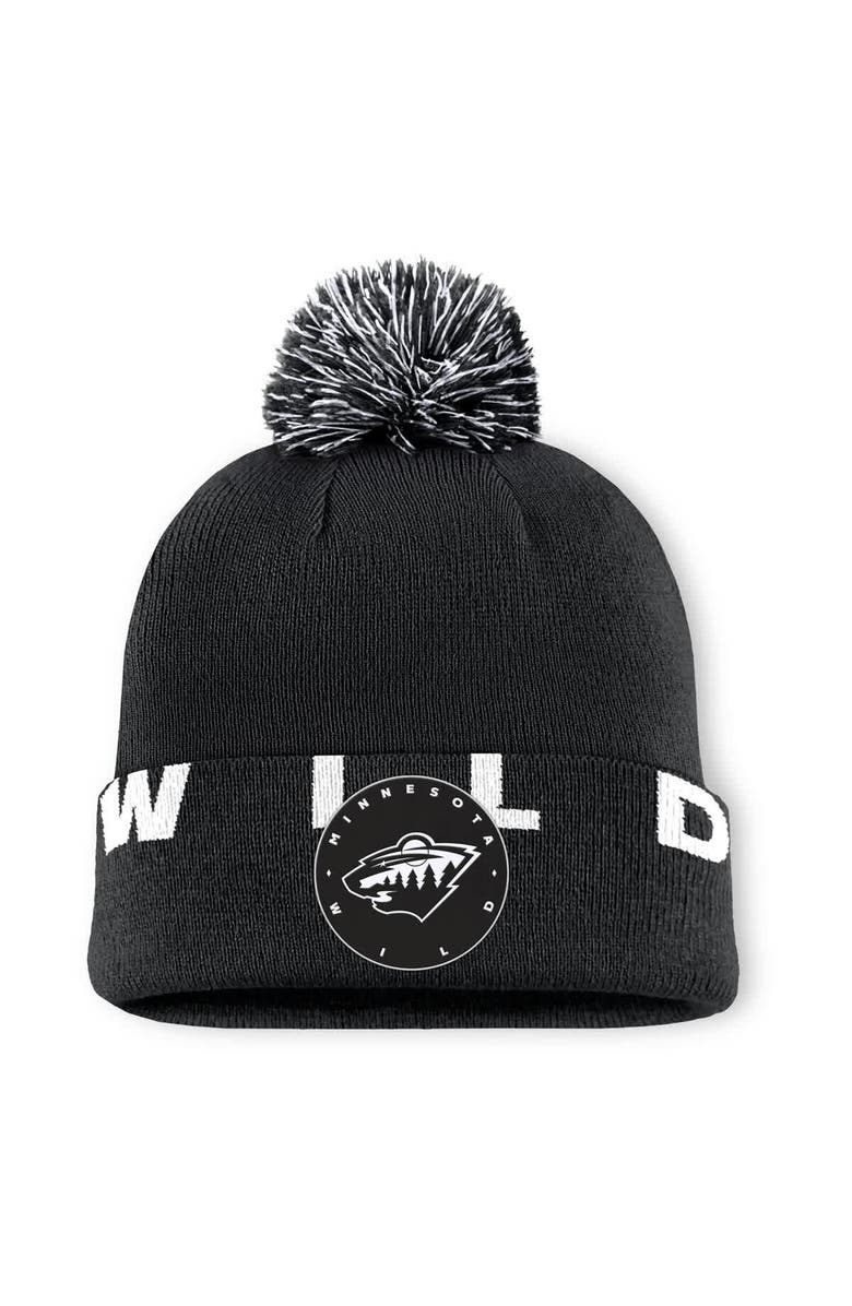 FANATICS Men's Fanatics  Black Minnesota Wild Fundamental High Stick Cuffed Knit Hat with Pom, Main, color, 