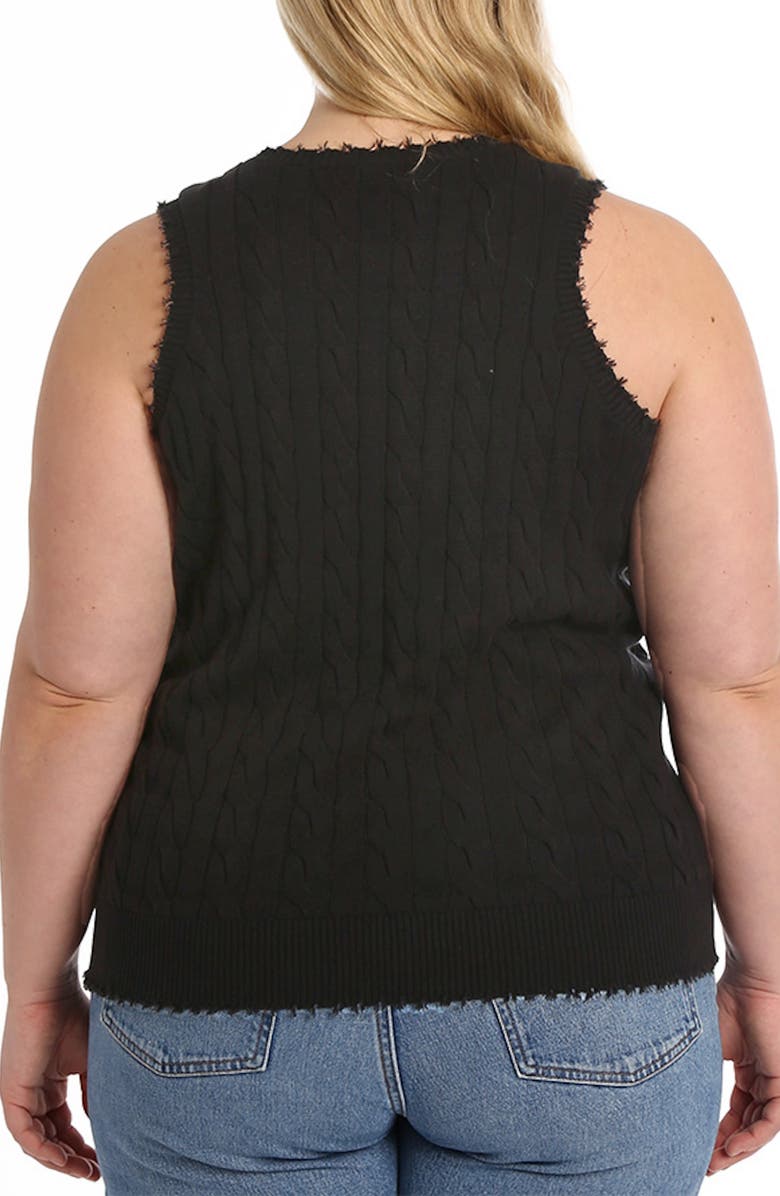 MINNIE ROSE Frayed Cable Knit Cotton Sweater Tank, Alternate, color, Black
