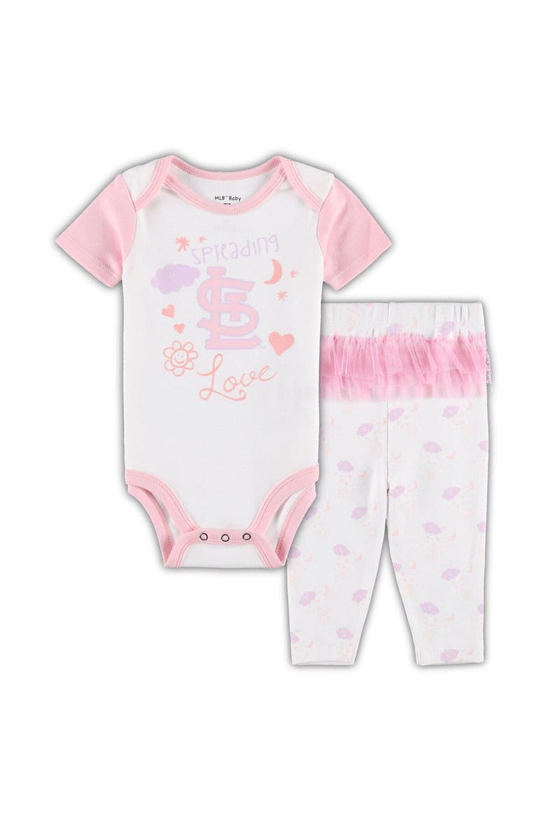 Newborn & Infant White/Pink St. Louis Cardinals Spreading Love Bodysuit & Tutu with Leggings Set, Main, color, White