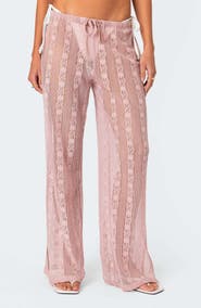 EDIKTED Emboidered Sheer Cotton Blend Lace Drawstring Cover-Up Pants