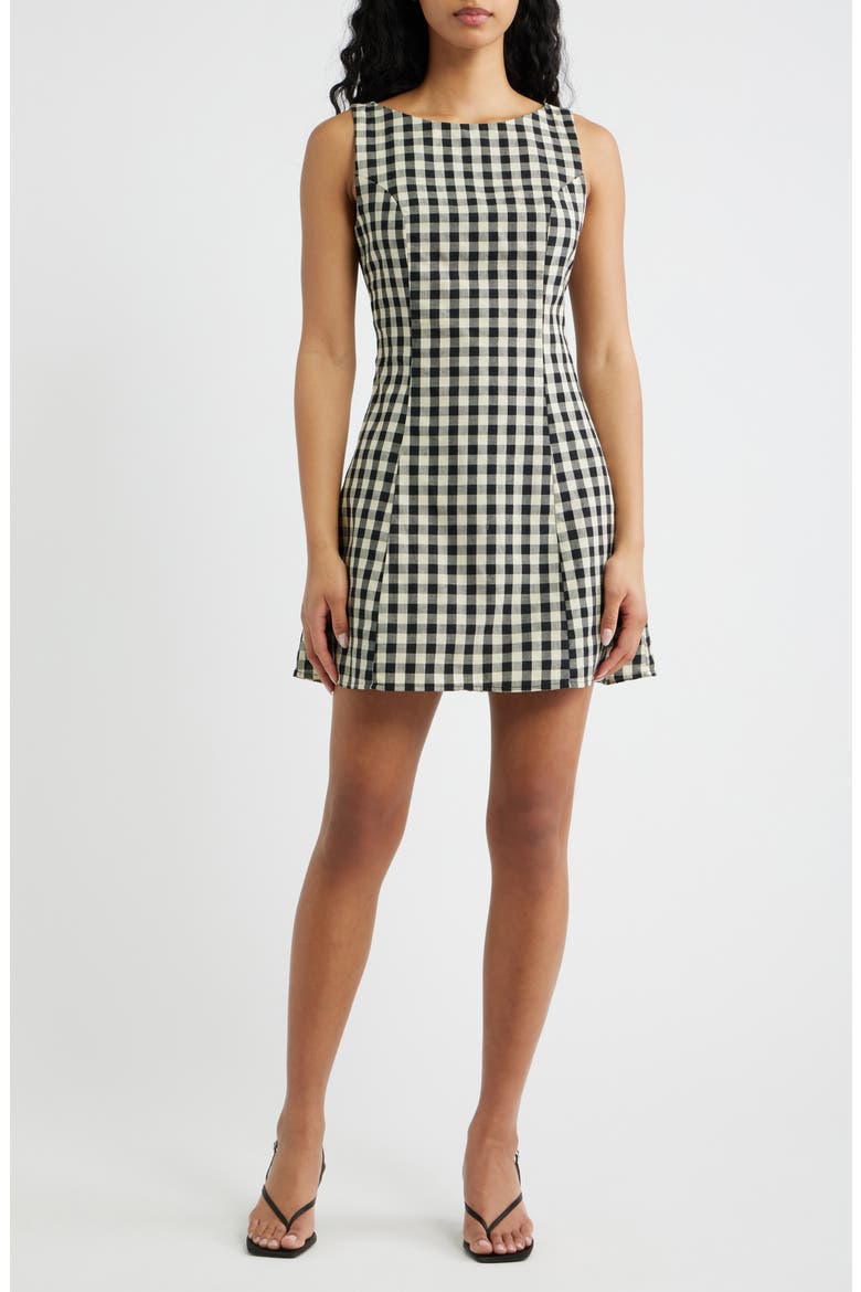 Circe Gingham Minidress, Main, color, BLACK GINGHAM