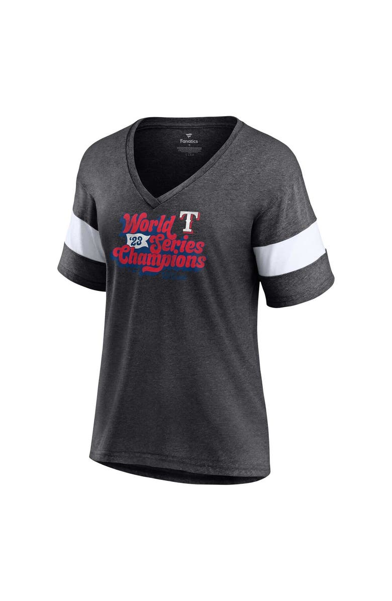 FANATICS Women's Fanatics Branded Heather Charcoal Texas Rangers 2023 World Series Champions Appeal Play Tri-Blend V-Neck T-Shirt, Alternate, color,