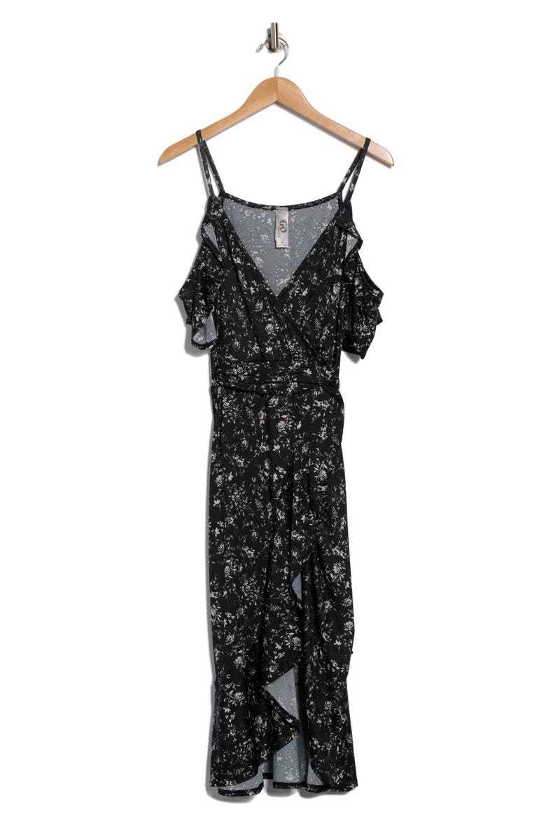 Cold Shoulder Wrap Dress, Alternate, color, BLACK WHITE LILLIES