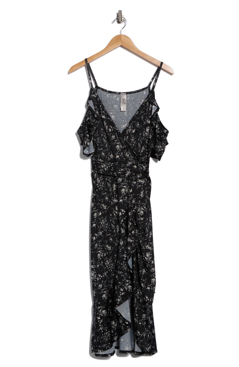 GO COUTURE Cold Shoulder Wrap Dress, Alternate, color, Black White Lillies