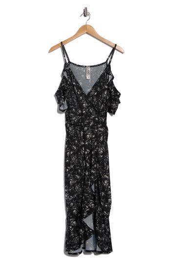 Go Couture Cold Shoulder Wrap Dress In Black
