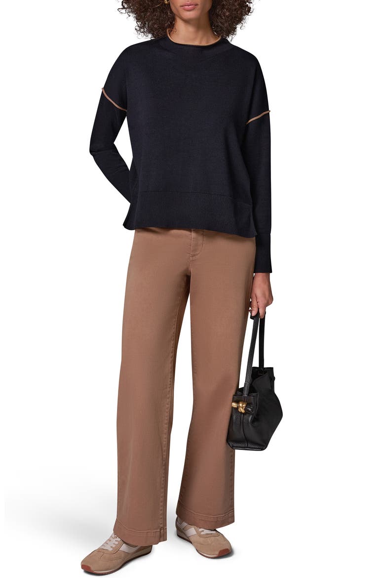 Contrast Trim Mock Neck Cotton Sweater, Alternate, color, BLACK/ CAME