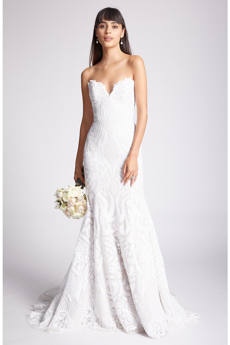 Safyr Embellished Trumpet Gown, Alternate, color, IVORY/ CASHMERE