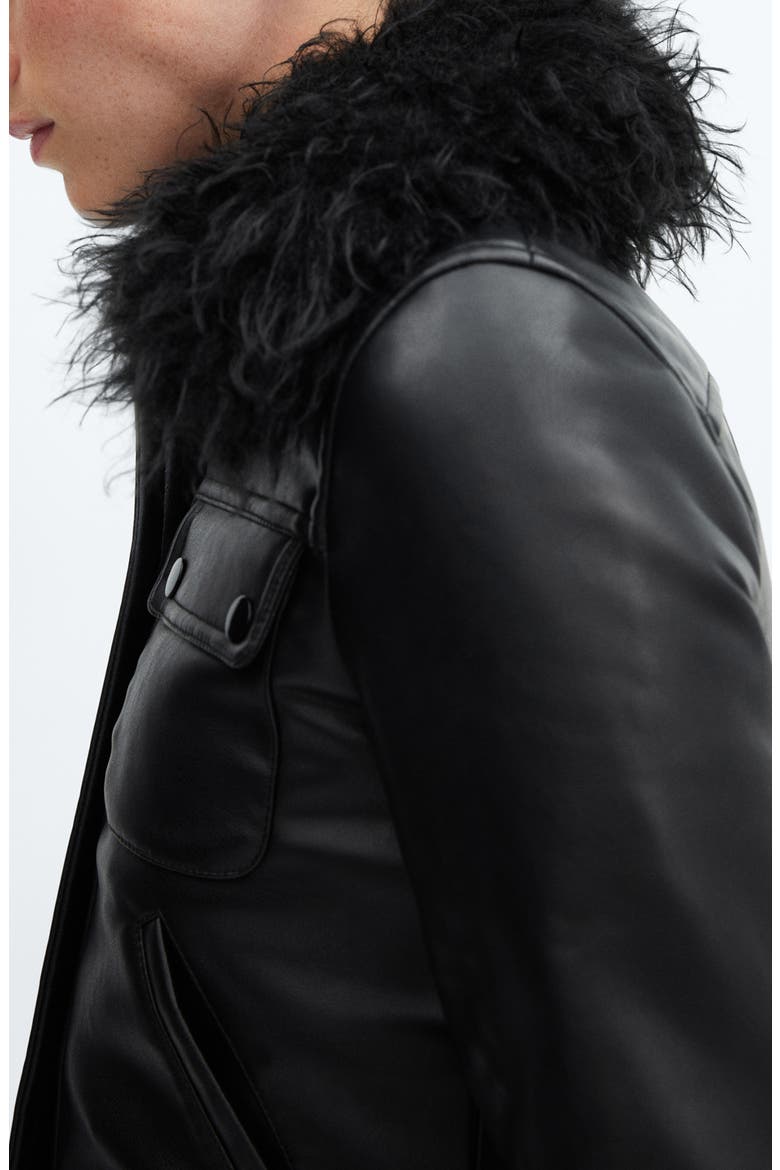 Faux Leather Jacket with Removable Faux Fur Collar, Alternate, color, BLACK