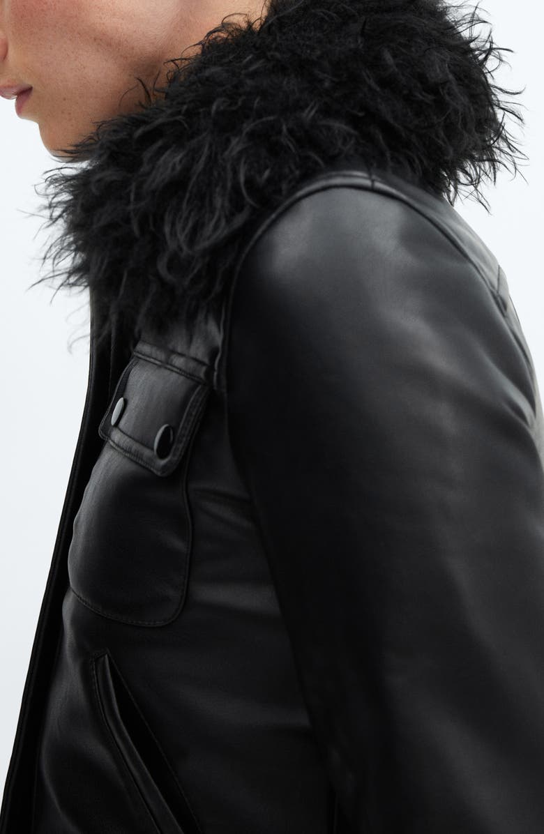 MANGO Faux Leather Jacket with Removable Faux Fur Collar, Alternate, color, 
