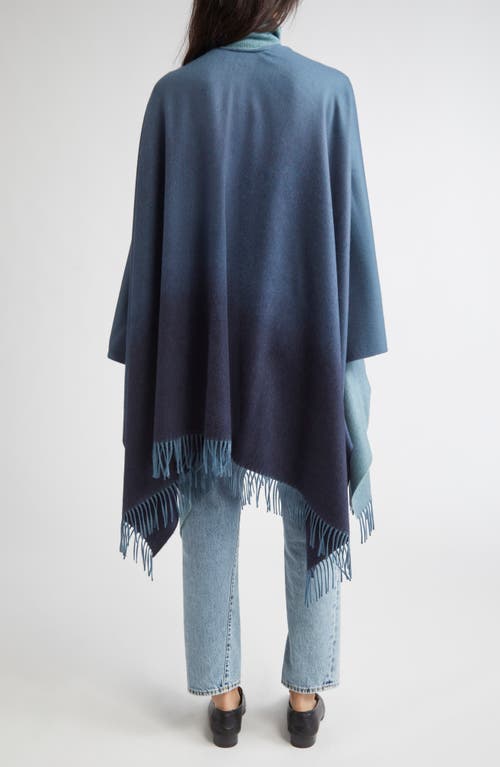 Johnstons Of Elgin Ombré Fringe Trim Cashmere Cape In Blue