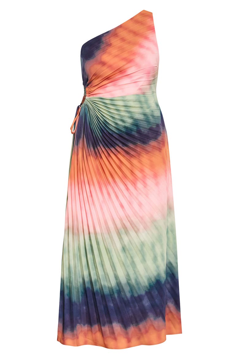 Aliza Print Cutout One-Shoulder Maxi Dress, Alternate, color, SUNSET OMBRE