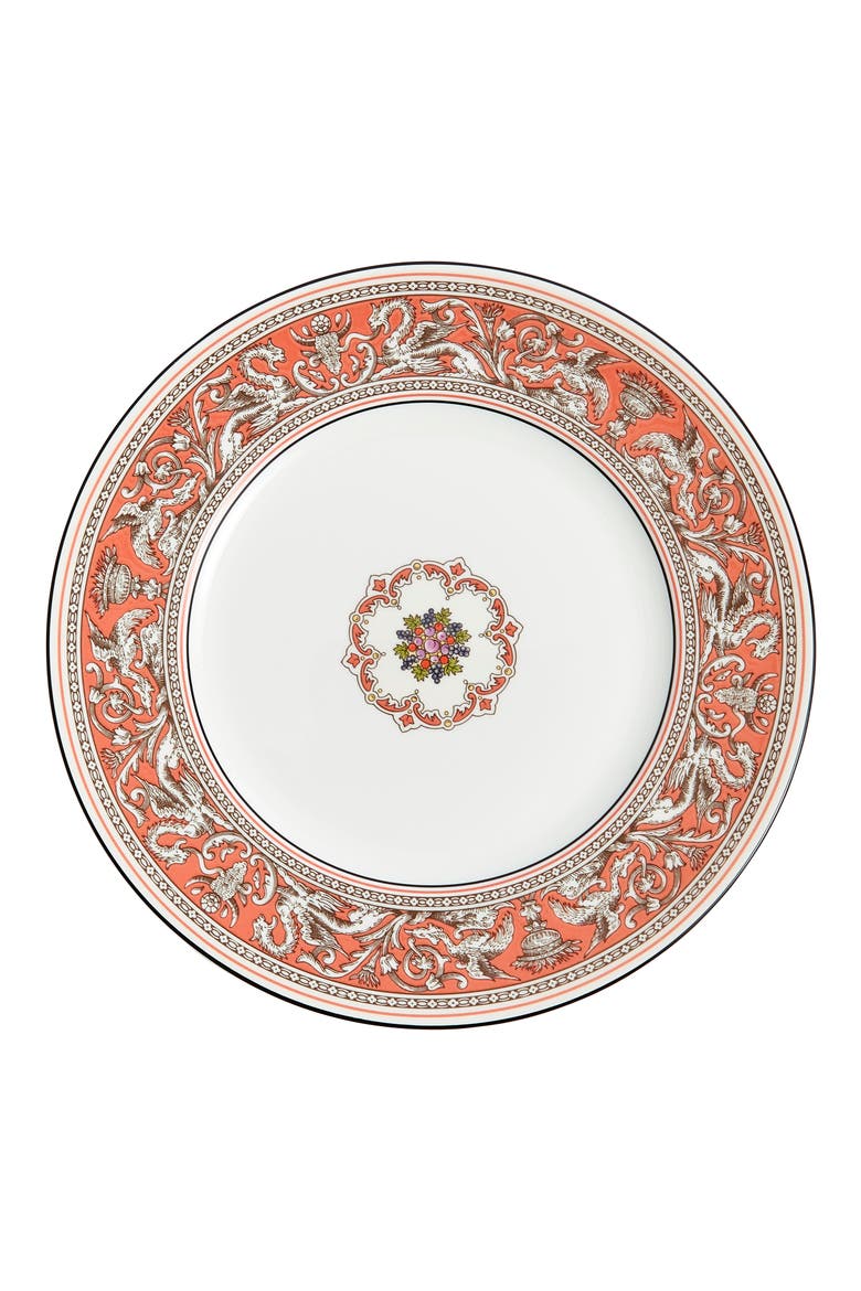Florentine Bone China Dinner Plate, Main, color, SALMON