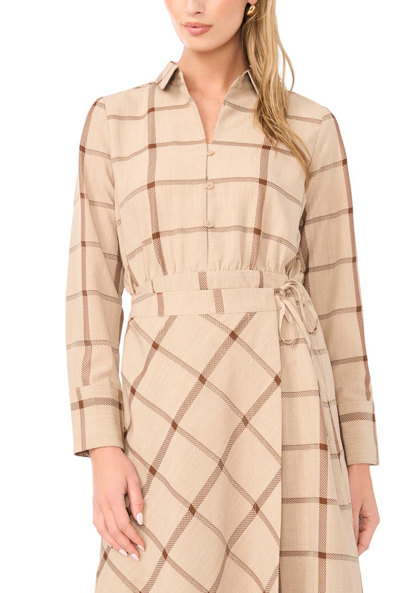Windowpane Plaid Long Sleeve Wrap Skirt Shirtdress, Alternate, color, FALL CAMEL