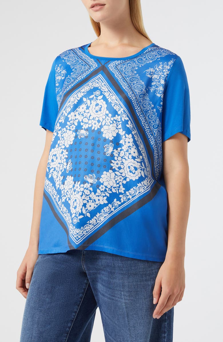 Marina Rinaldi Ubi Scarf Print Top, Main, color, Cornflower Blue