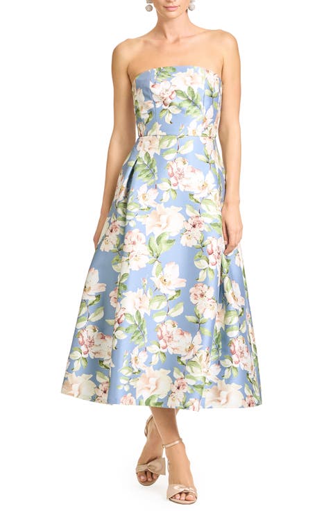 Shay Floral Strapless Cocktail Midi Dress