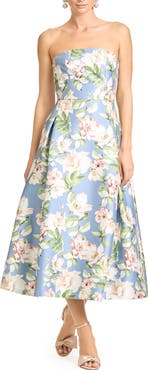Sachin & Babi Shay Floral Strapless Cocktail Midi Dress