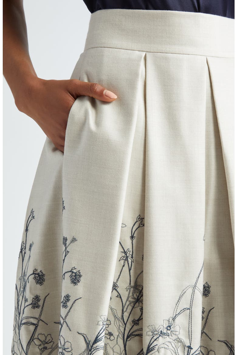 Floral Embroidered Pleated Midi Skirt, Alternate, color, IVORY