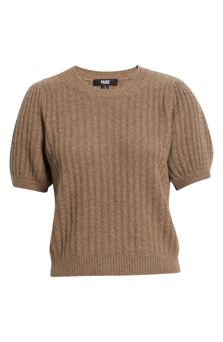 PAIGE Lucerne Puff Sleeve Cable Knit Cashmere Sweater, Alternate, color, Heather Brown